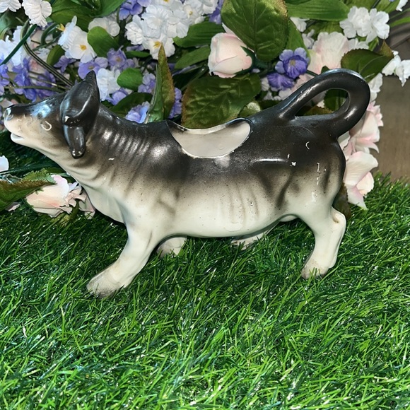 Vintage German Ceramic Cow Tail Handled Creamer-Black-Gray-White-Free Ship-EUC. - Picture 3 of 7